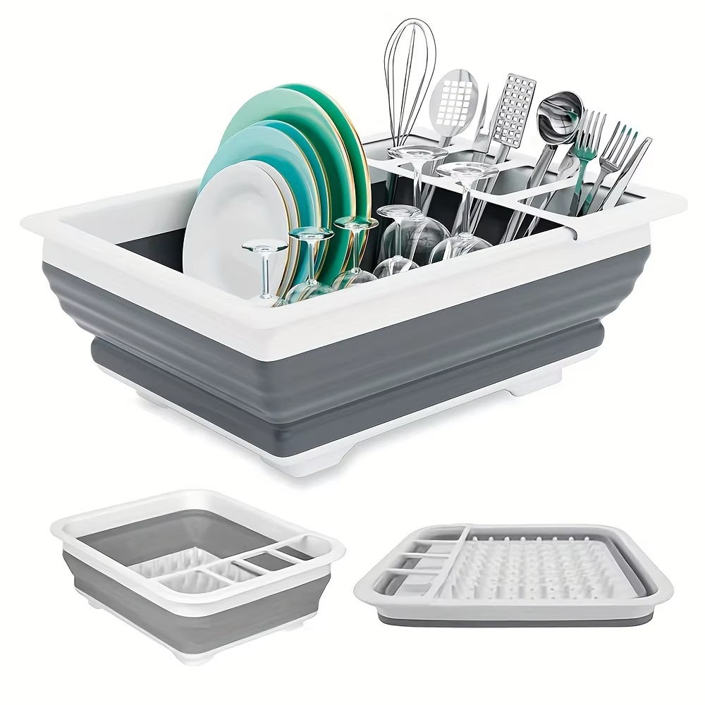 Camping Cooking Survival - Collapsible Dish Drying Rack with Utensil
