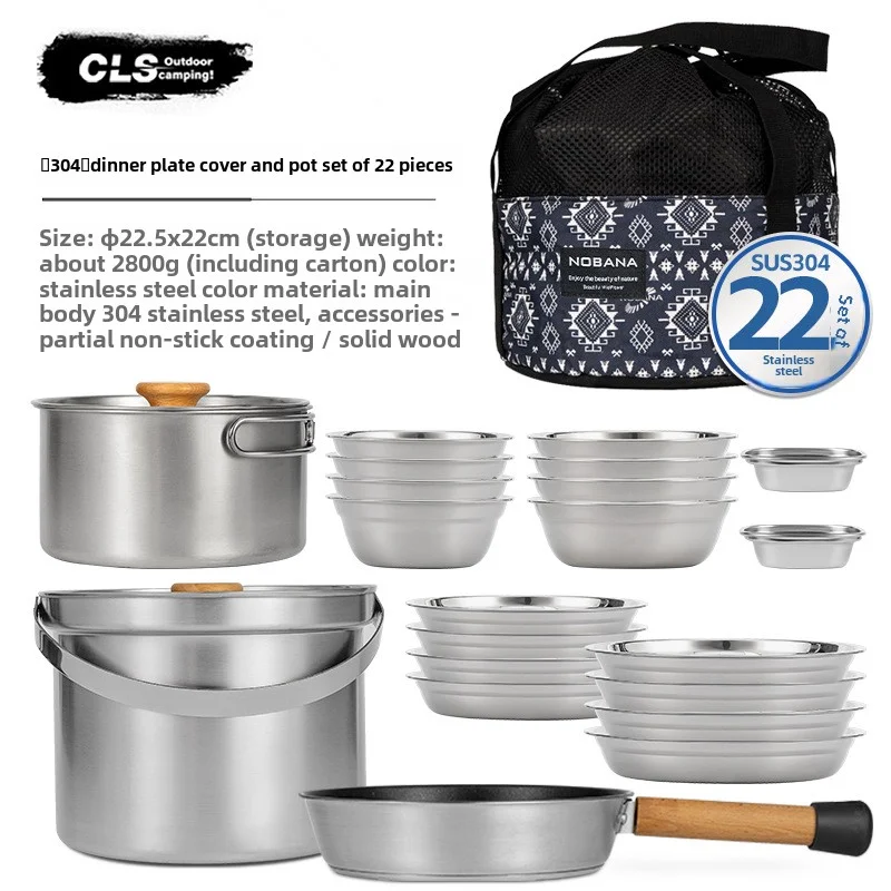 Camping Cooking Set Stainless Steel - NOBANA&CLS 22PCS Stainless Steel Outdoor Camping