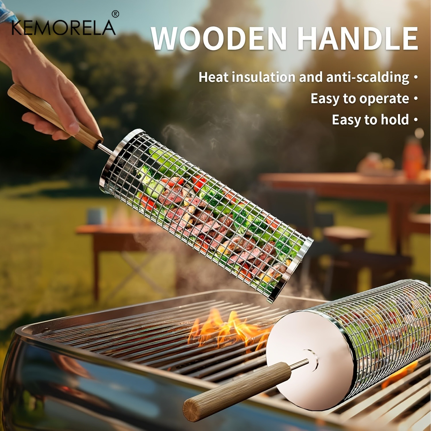 Camping Cooking Basket - Round Barbecue Grill Basket Set, Stainless