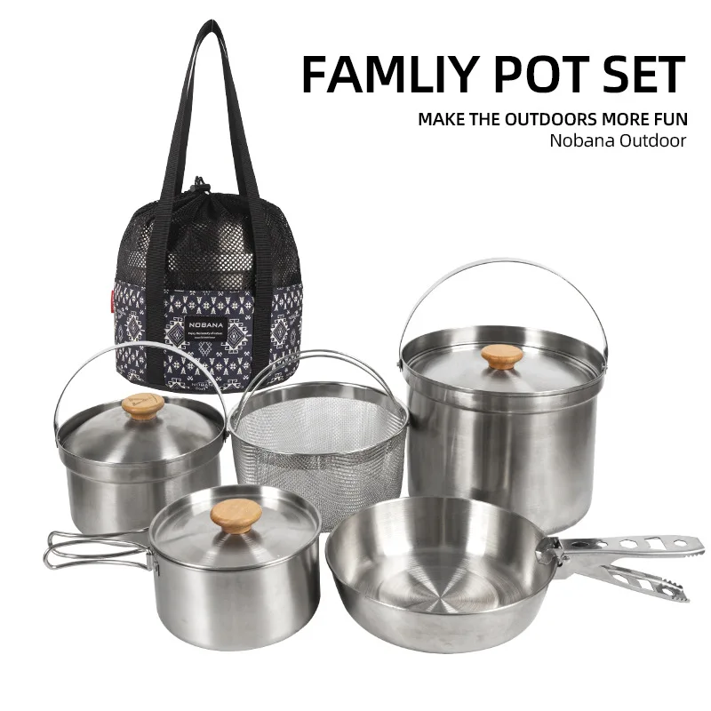 Camping Cooking Set Stainless Steel - 2026 New Outdoor Stainless Steel Pot
