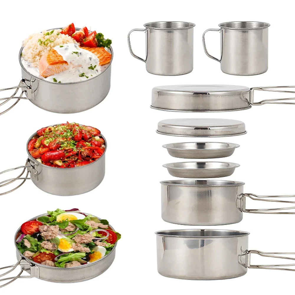 8pcs/Set Camping Cookware Mess - đánh giá và giá Camping Cooking Unit