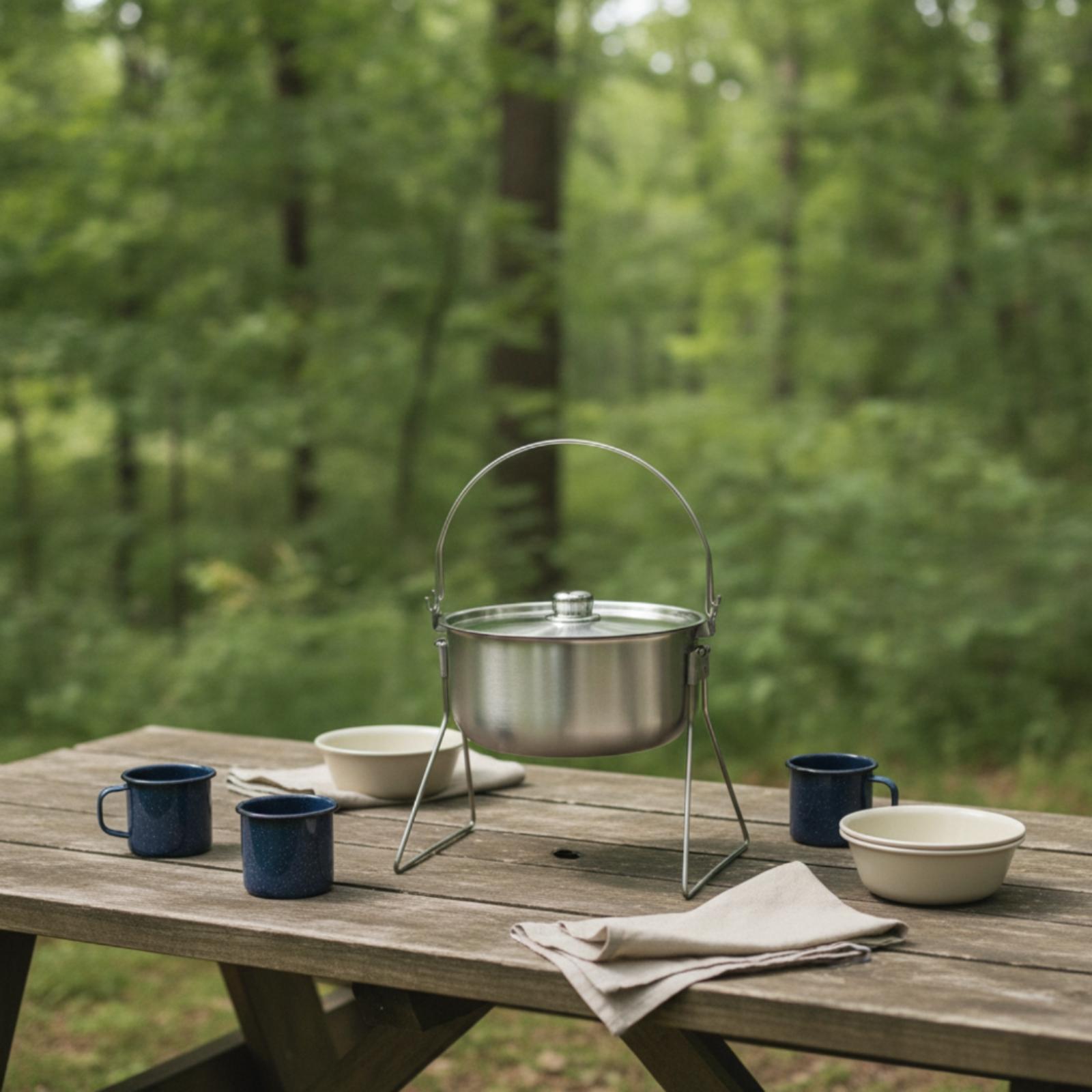 Pot with Tripod Frame Stainles - đánh giá và giá Camping Cooking Pot With Lid