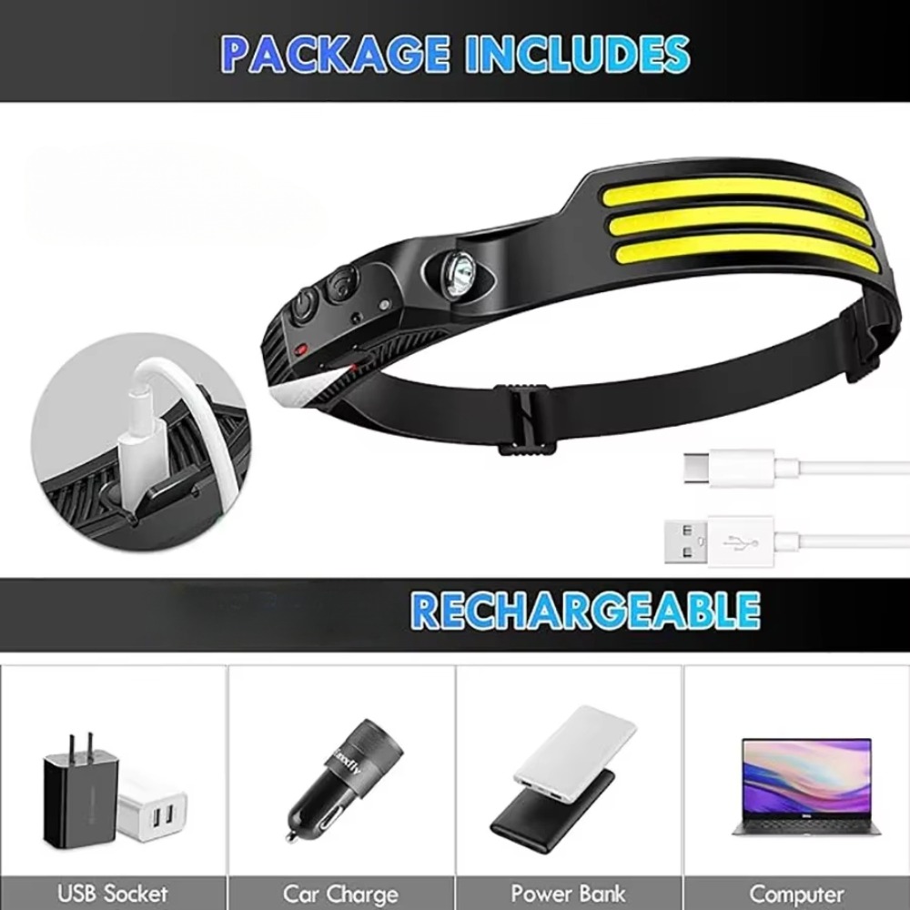 COB LED Induction Headlamp USB - đánh giá và giá Camping Cooking Fish